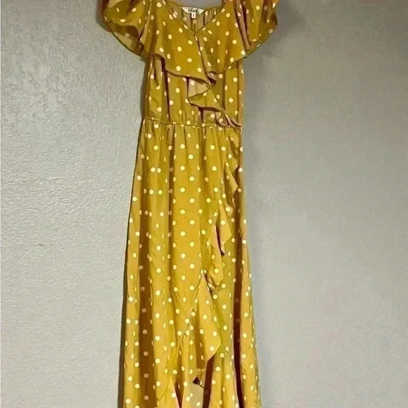 Blush - Long Dress Size Small yellow poke dots ruffles - Picture 3 of 9